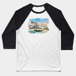 Venice Italy ✪ Watercolor style poster | Most Beautiful Places on Earth | Gondolier on a canal Baseball T-Shirt